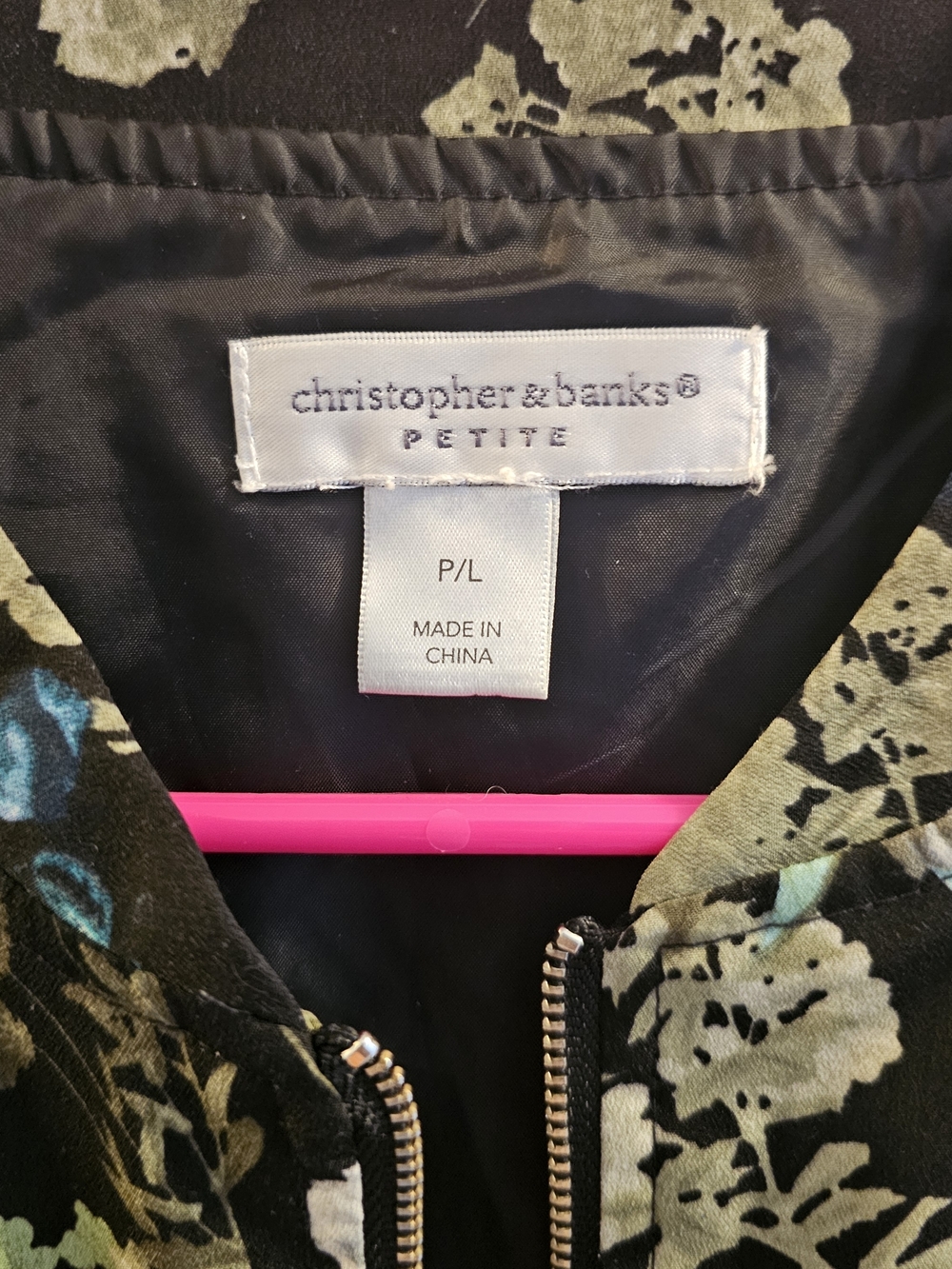 Christopher & Banks Black Floral Bomber Jacket with Blue and Green Blooms - Picture 3 of 6